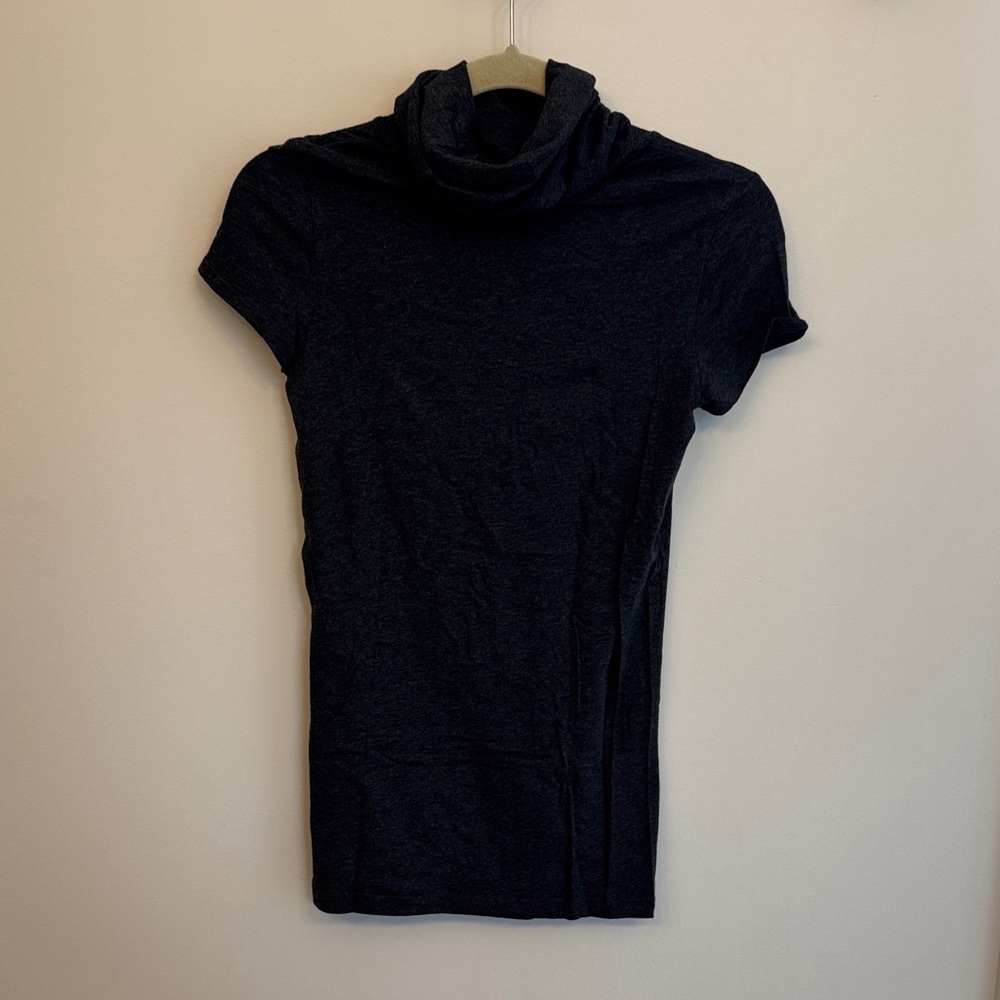 Charcoal grey Short Sleeve Turtleneck Top